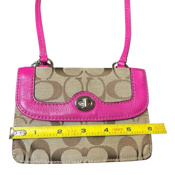Small Coach Signature Dylan Crossbody Wallet Khaki And Magenta - Picture 6 of 9